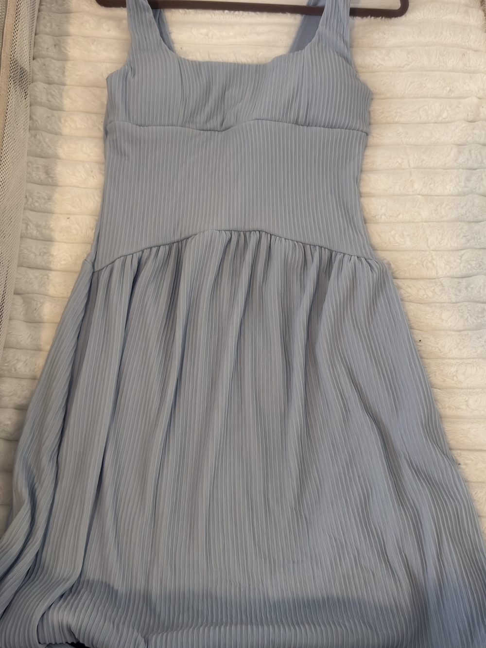 Light Blue Pleated Sleeveless Women’s Dress